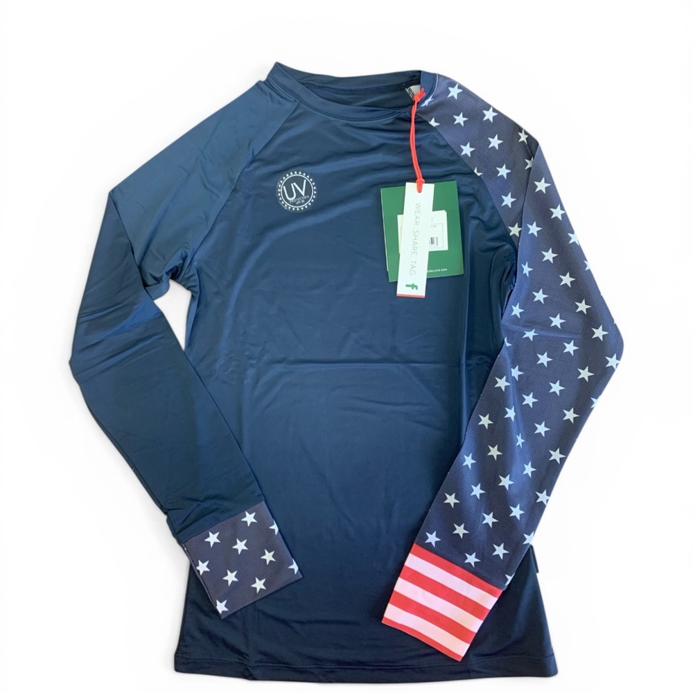 Horseware Ireland USA Sun Top Small Navy Stars Stripes UV Long Sleeve NWT